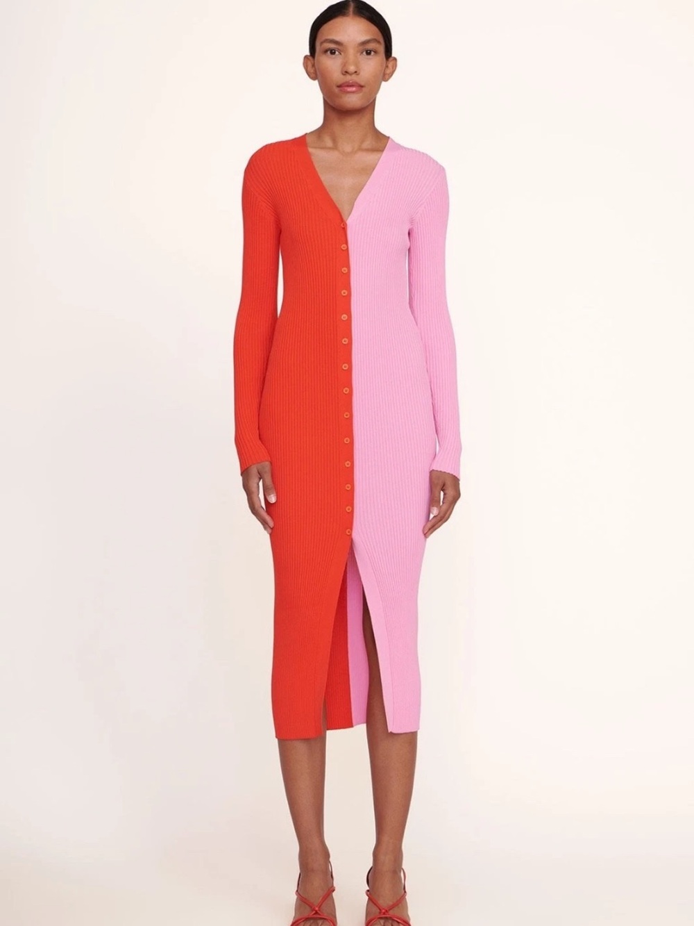 NWT STAUD Shoko Colorblock Sweater Dress Women's Size extra small Red/Pink